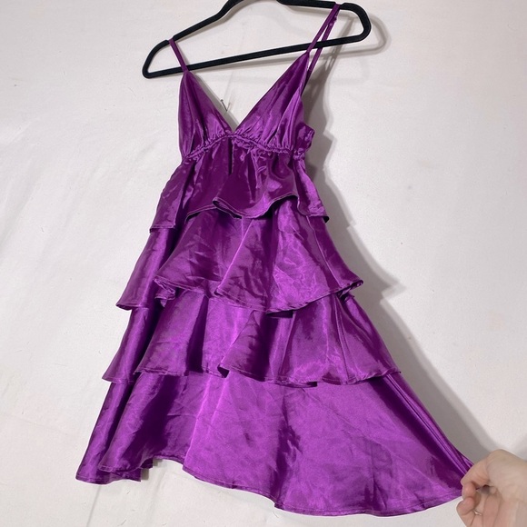 Song Made For You Purple Satin Tiered Mini Dress S - Picture 12 of 12